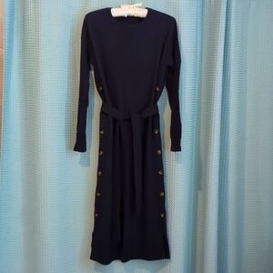 EUC Sz S Navy Boden cotton wool cashmere blend knit midi dress wi…